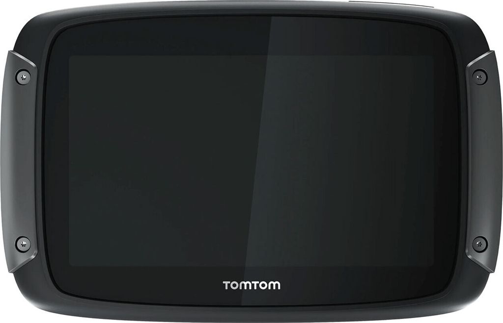 A front view of a black TomTom Rider 500 EU GPS device.
