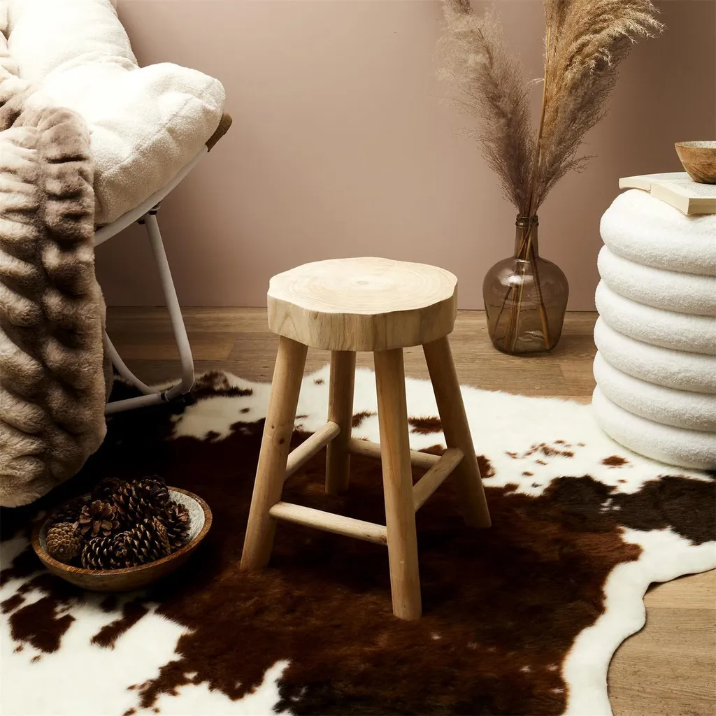 Table d'appoint artisanale en bois durable marron - Tabouret 26x40 cm