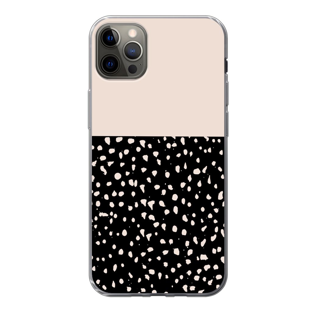 MuchoWow Handyhülle Schutzhülle Hülle für iPhone 13 Pro Max Polka dots - Beige - Schwarz Silikon Softcase Handy Hülle - Mobiltelefon