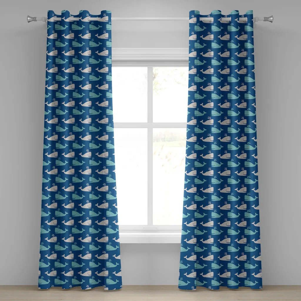 Rideau de chambre enfant baleine bleue 280x175cm ambiance sous-marine