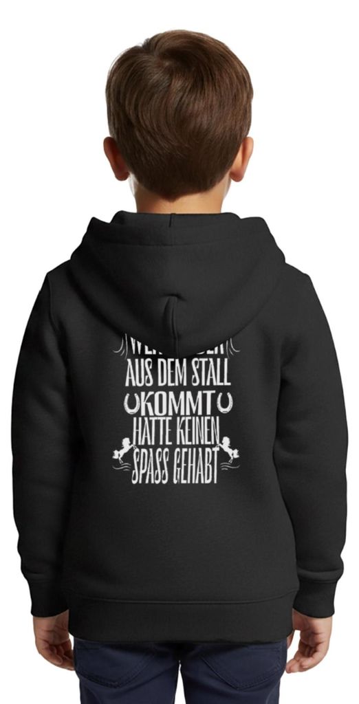 Spreadshirt Wer Sauber Aus Dem Stall Kommt Hatte Keinen Spaß Kinder Premium Organic Zip Hoodie, 122/128 (6 Jahre), Schwarz