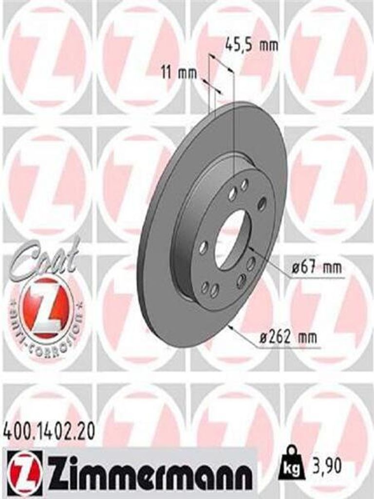 1 Zimmermann Bremsscheibe 400.1402.20 für Mercedes 190