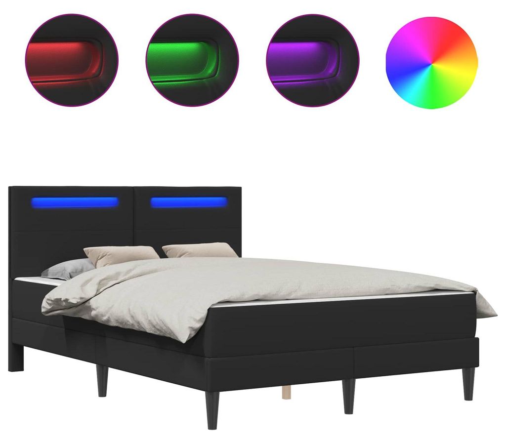 vidaXL Bettrahmen mit LED-Lichtleisten Schwarz 140 x 190 cm Kunstleder