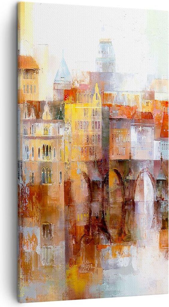 Bild auf Leinwand - Leinwandbild - Stadt Mietshaus - 45x80cm - Wand Bild - Wanddeko - Wandbilder - Leinwanddruck - Bilder - Kunstdruck - Wanddekora...