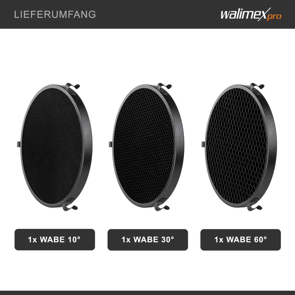 Kit Nid d'Abeille pour Flash Studio - 3 Grilles de Réflecteur Directionnel