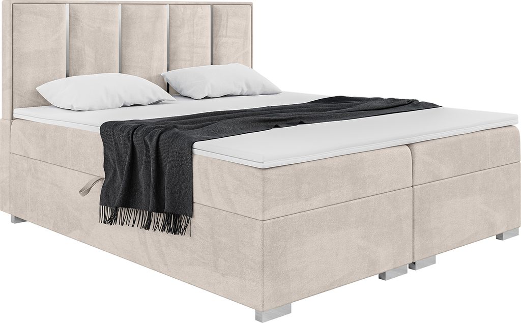 MEBLINI Boxspringbett mit Bettkasten - Gepolstert Doppelbett mit Matratze und Topper - Polsterbett mit Stauraum - Bett mit Kopfteil - Antonio Silve...