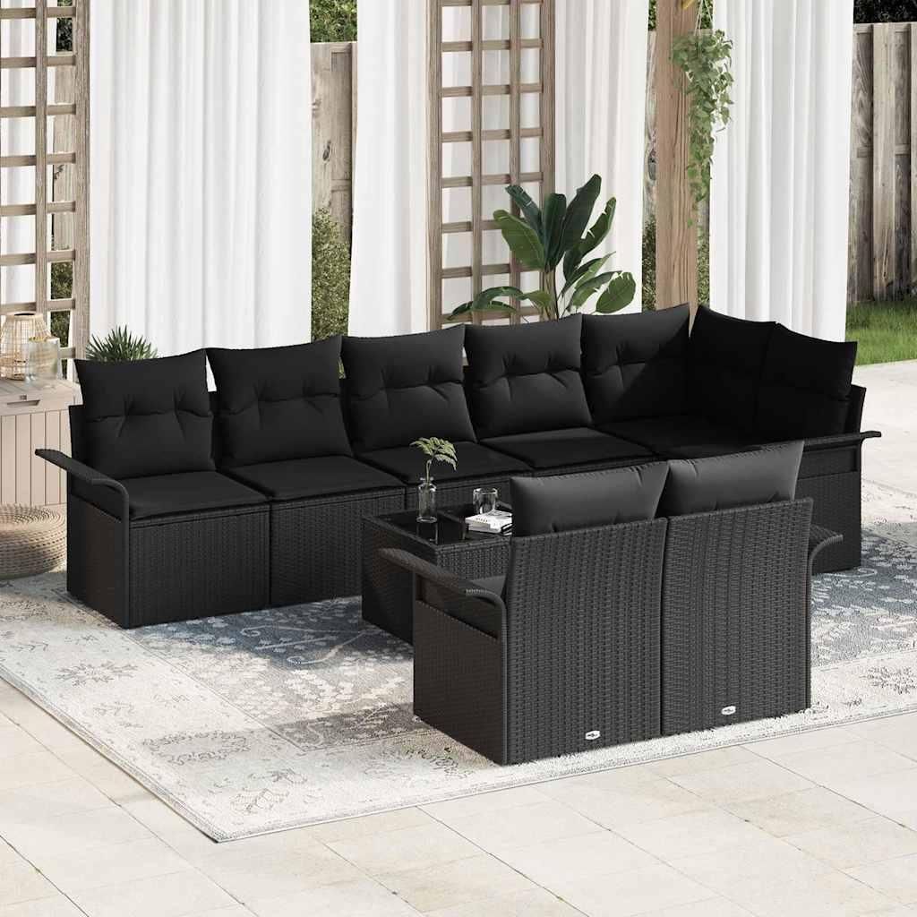 Möbel Garten-Sofa-Set mit Kissen 9 pcs Schwarz Poly Rattan - Gartenmöbelgarnituren 3354092