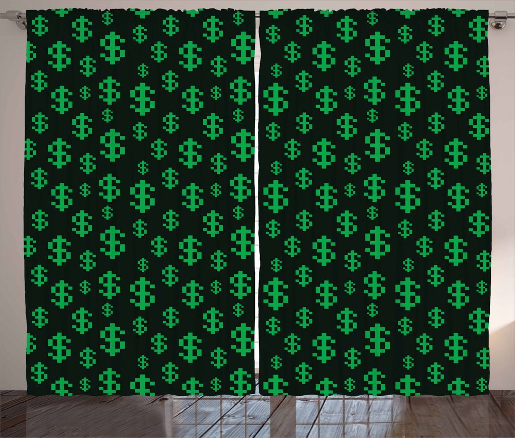 ABAKUHAUS Geld Rustikaler Vorhang, Pixel-Kunst-Dollar-Muster, Wohnzimmer Universalband Gardinen mit Schlaufen und Haken, 280 x 225 cm, Lindgrün Du...