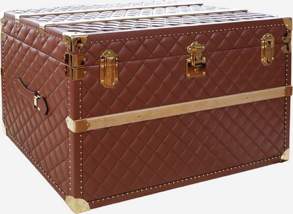 Casa Padrino Luxus Echtleder Koffer Braun / Gold 100 cm - Italy