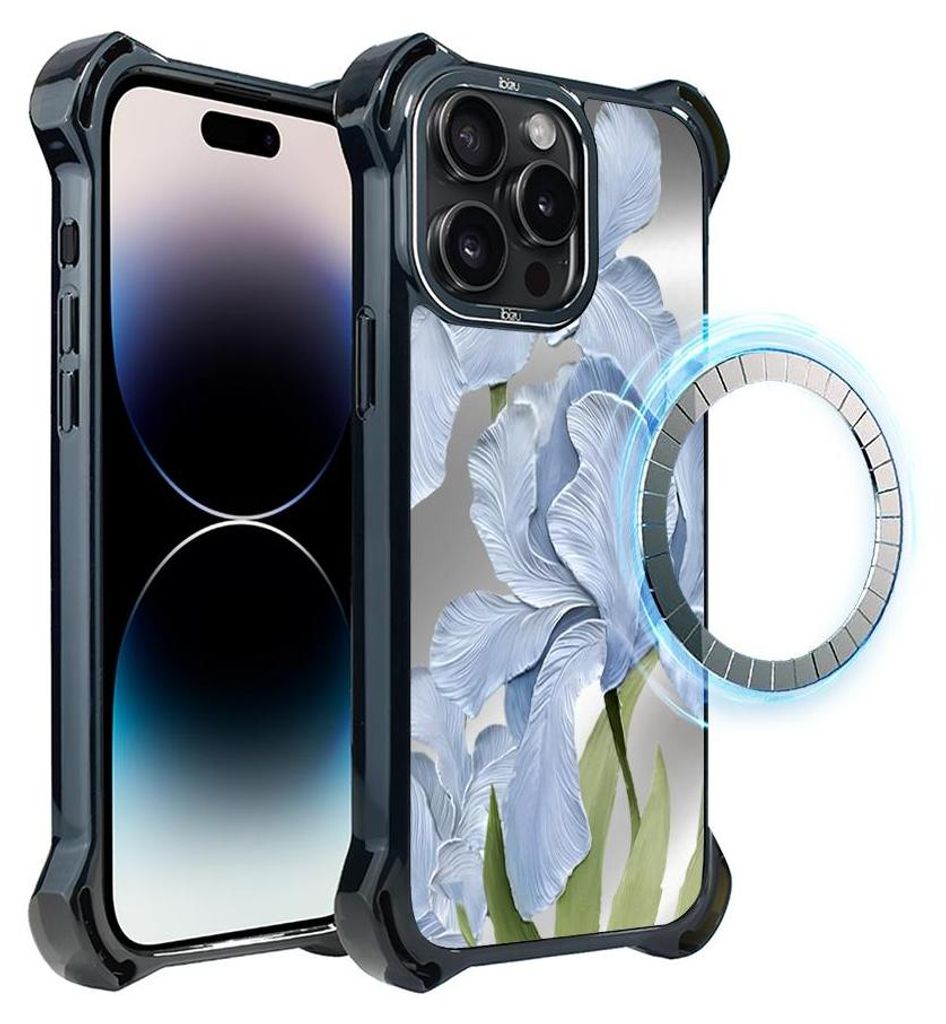 Schutzhülle für das iPhone 14 Pro Max, MagSafe-kompatibel, verstärkte Ecken, schwarz, Blaue Iris