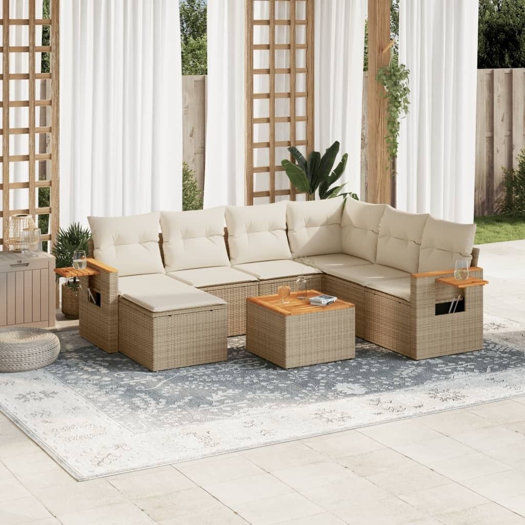 Maison Exclusive - 8-tlg. Garten-Sofagarnitur mit Kissen Beige Poly Rattan