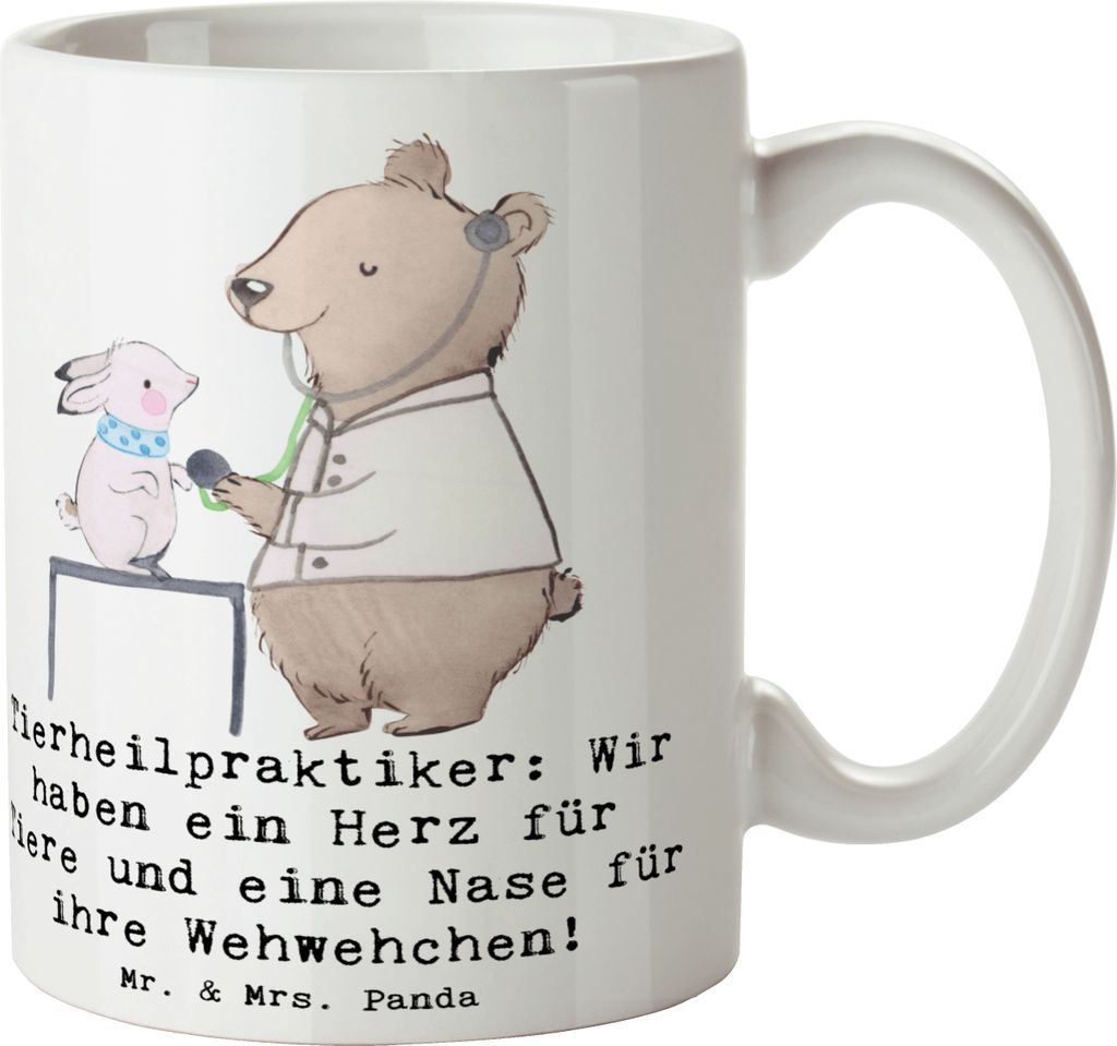 Mr. & Mrs. Panda Tasse Tierheilpraktiker Herz - Weiß - Geschenk, handgefertigte Geschenke, Tierliebe, Kaffeetasse, Teetasse, Kaffeepott, Becher, B...