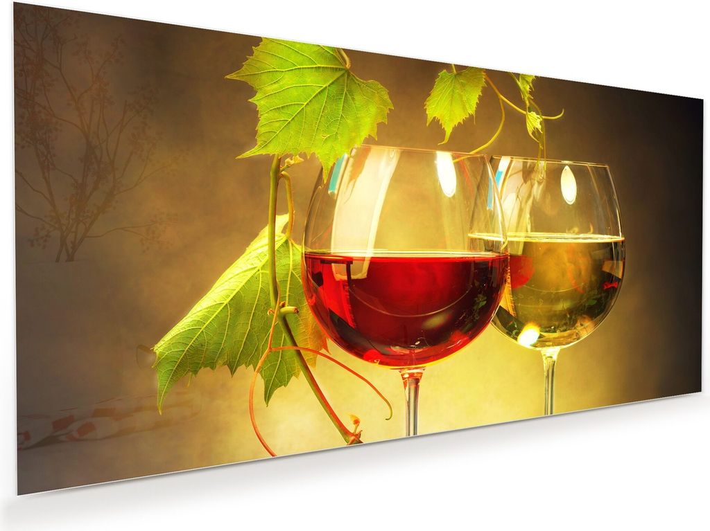 Glasbild Wandbild Gläser Rot und Weisswein 120x60cm in XXL für Wohnzimmer, Schlafzimmer, Badezimmer, Flur