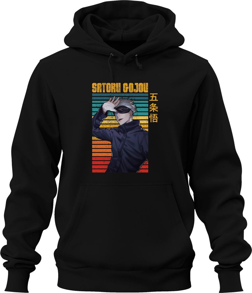 SATORU GOJOU Jujutsu Kaisen Augenbinde Anime Geschenk Retro Uni Hoodie Kapuzenpullover, Schwarz, M