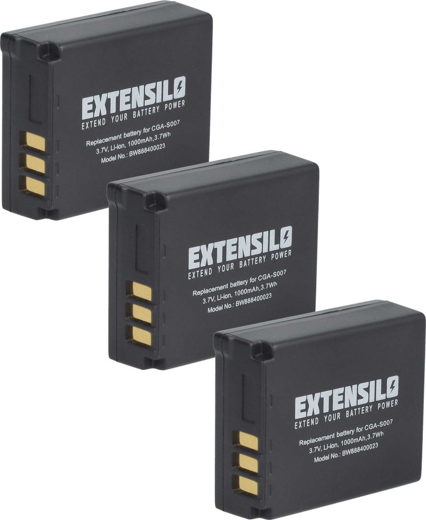EXTENSILO 3x Akku Ersatz für Panasonic DMW-BCD10, Produktbild 
