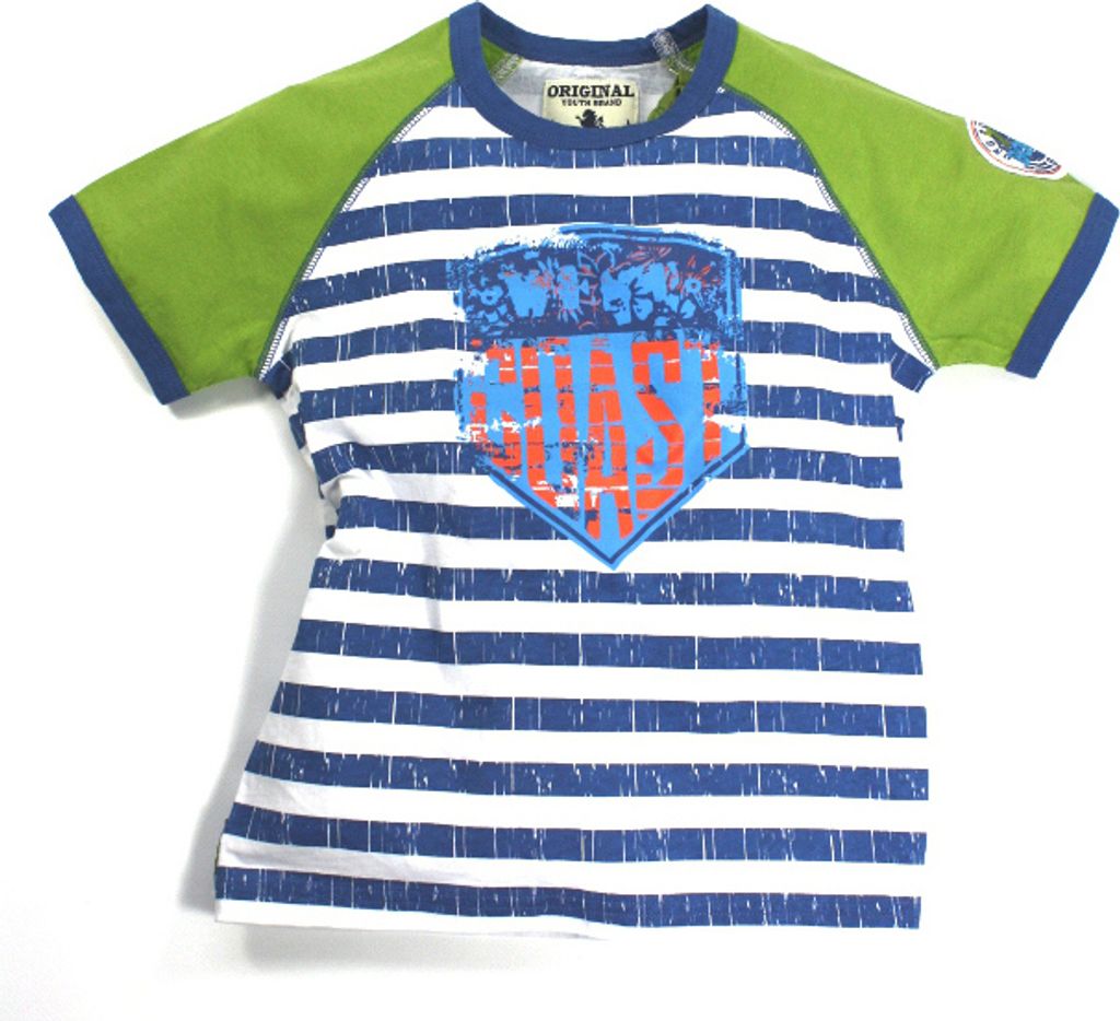 4164 BONDI Jungen T-Shirt Blau/Grün gestreift Gr. 104 – bequem & lässig