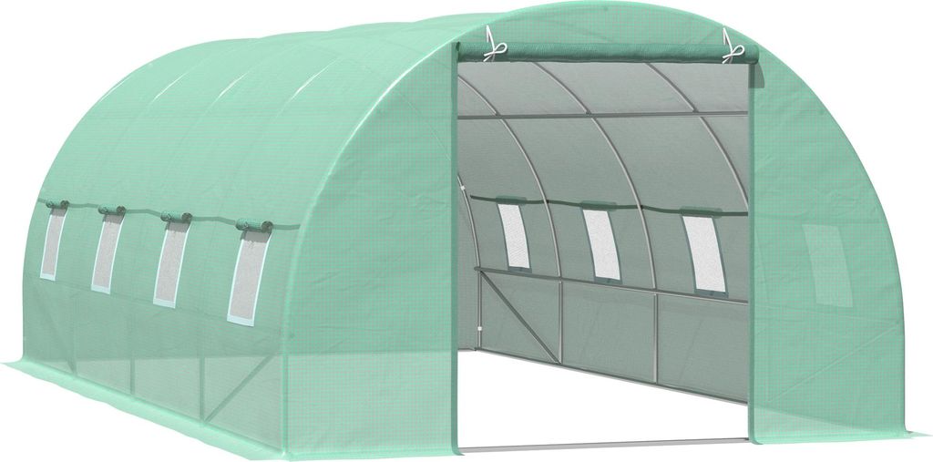Foliengewächshaus/Tomatengewächshaus/Treibhaus, Folientunnel mit Fenstern, Grün, 595 × 300 × 200 cm