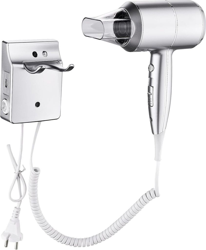 Haartrockner mit Wandhalterung und USB-Steckdose, 2000,00 W, mit ThermoProtect Technologie für Hotel Haus mit Halter