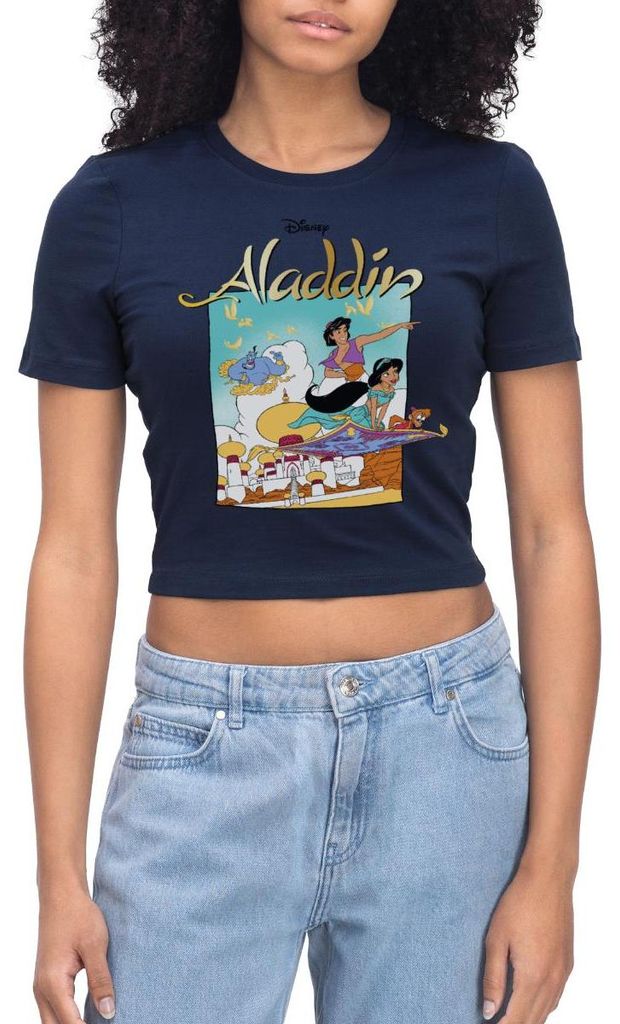 Jasmin Und Aladin Mit Abu Auf Fliegendem Teppich Crop Top, L, Light Navy