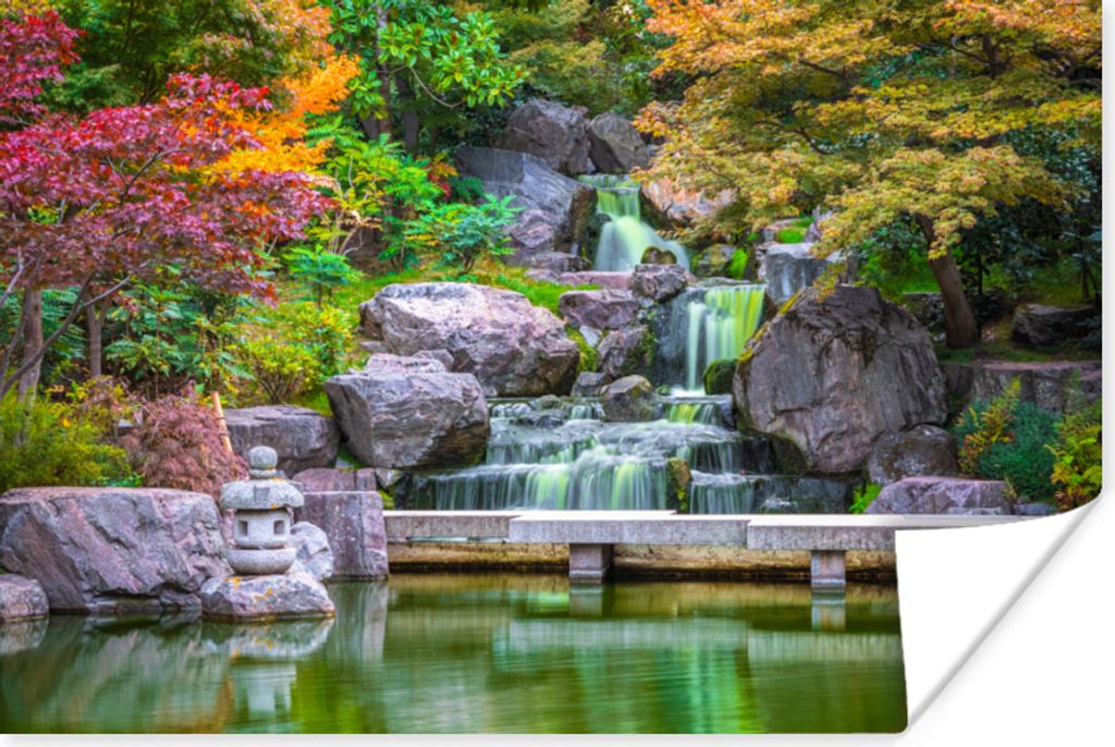 MuchoWow Poster Steine - Wasser - Bäume - Japanisch - Botanisch 60x40 cm - Schlafzimmerdekoration