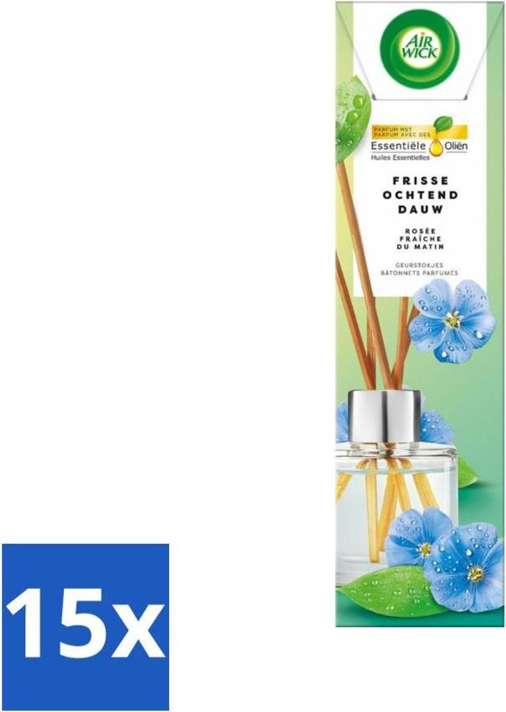 Air Wick - Duftstäbchen - Frischer Morgentau - Ätherische Öle - 40 ml - Vorteilspack - 15 Stücke