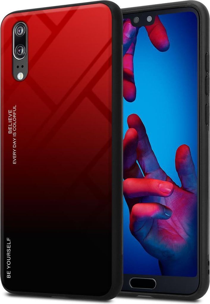 Cadorabo Hülle für Huawei P20 Schutz Hülle in Schwarz Handyhülle TPU Etui Cover Case Tempered Glas