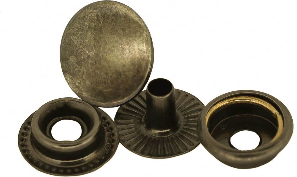 200 Stk Druckknopf Set rund Ring-Feder Verschlüsse Schnappknopf Metall Größen- /Farbwahl, Farbe:altmessing, Größe:12.5mm
