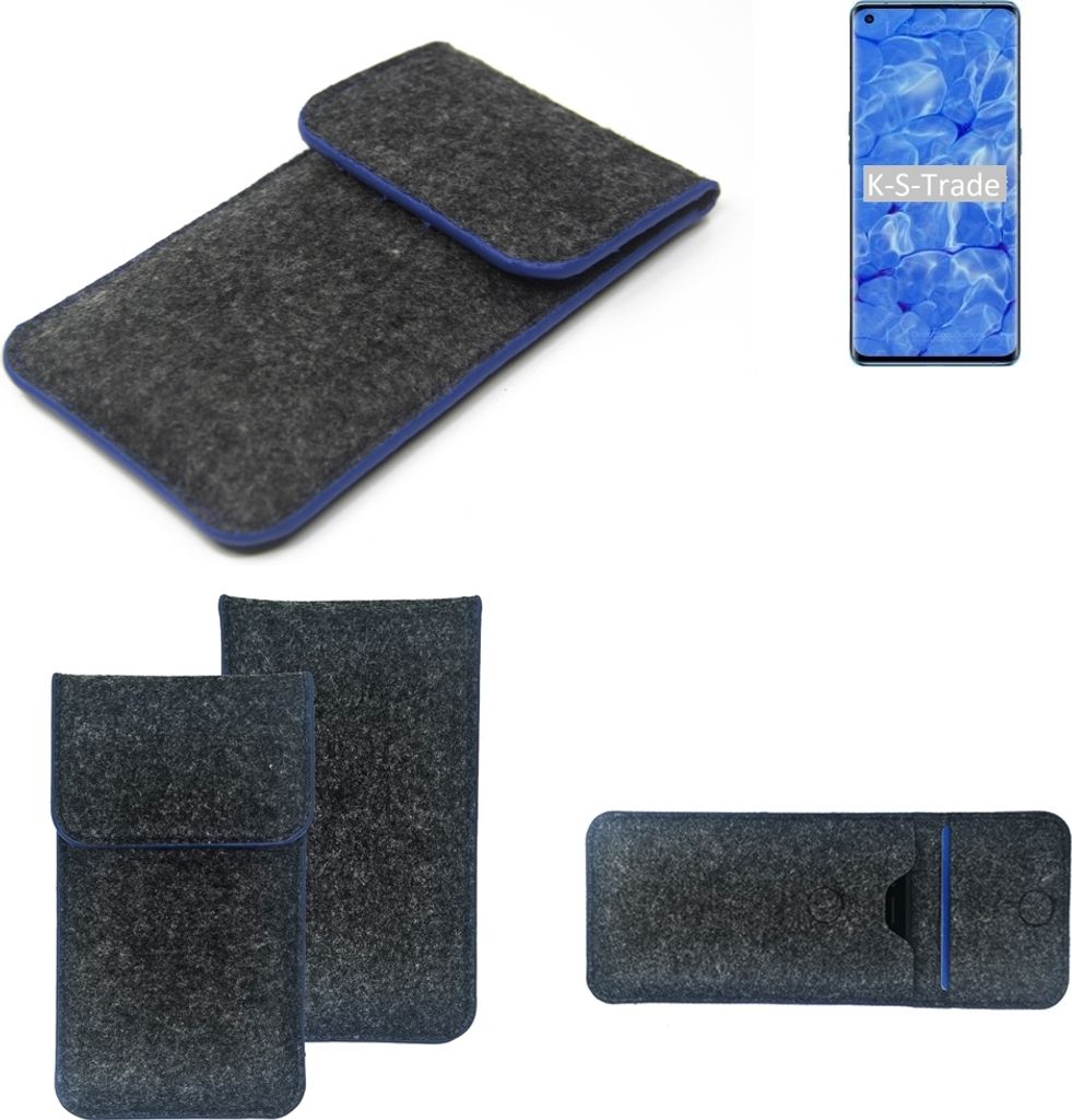 K-S-Trade Handy-Hülle Schutz-Hülle kompatibel mit Oppo Reno6 Pro+ 5G Filztasche Pouch Tasche Case Sleeve Filzhülle dunkelgrau, blauer Rand