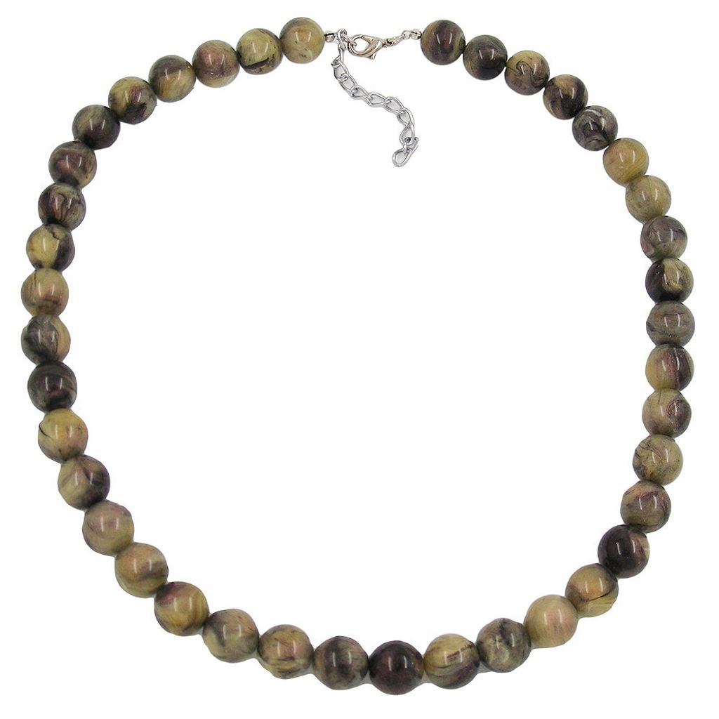 Kette Perlen 12mm Perle Kunststoff oliv-schwarz-marmor 50cm Produktbild 