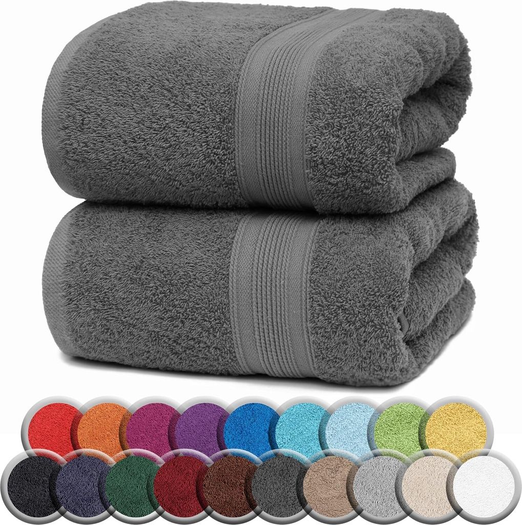 Frottier SAUNATÜCHER 2er Pack 80x200cm, 100% Baumwolle, Anthrazit grau