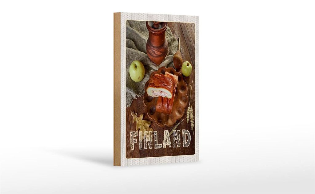 Holzschild Reise 12x18cm Finnland Weihnachten Apfel Delikatesse