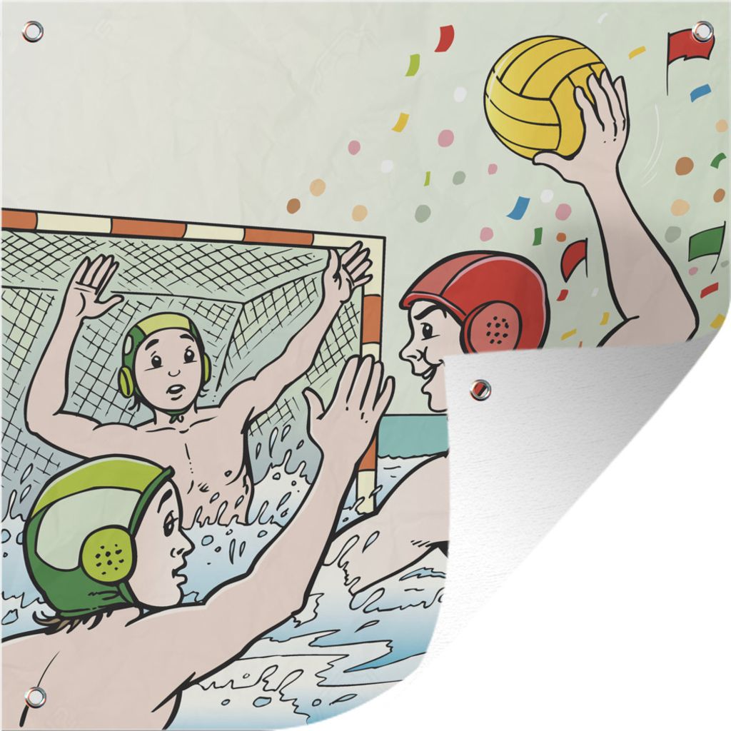 MuchoWow 50x50 cm Outdoor-Poster Gartendeko Sichtschutz Garten Poster für den Garten Eine Illustration eines Wasserballspiels