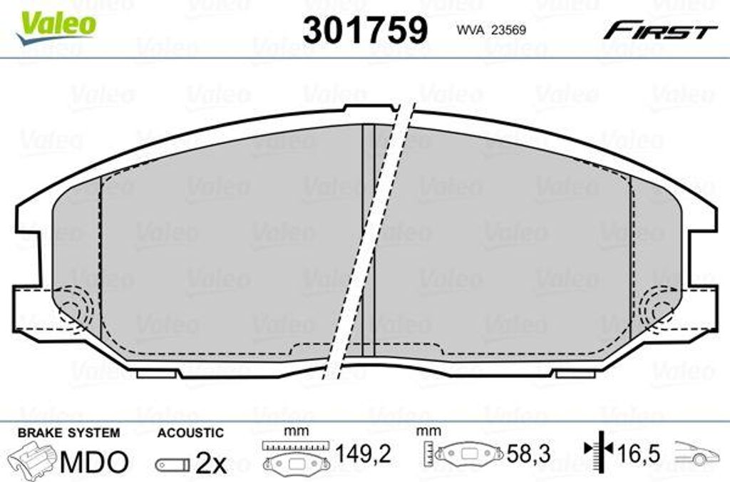 VALEO 301759 Bremsbelagsatz, Scheibenbremse OE 5810126A00 kompatibel mit H-1, Highway, Santa Fe, Trajet