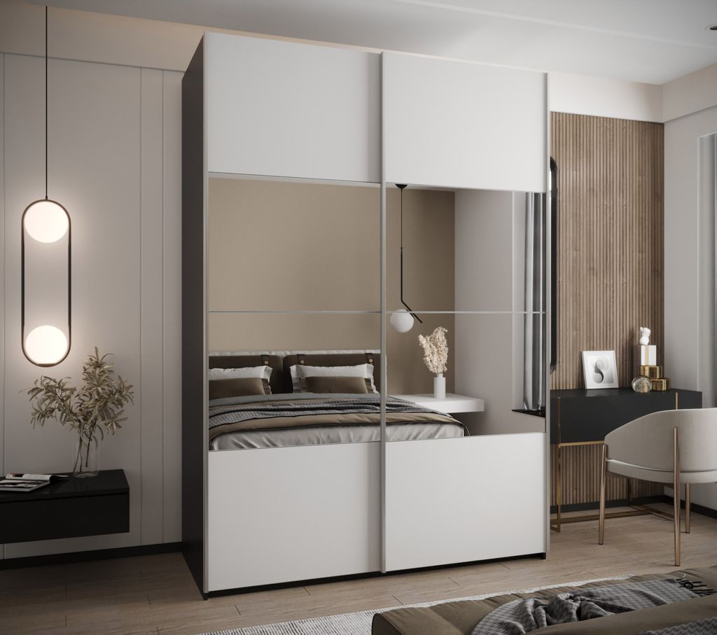 Zweitüriger Kleiderschrank SAMARA 4 – 180 cm, schwarz/weiß/silber