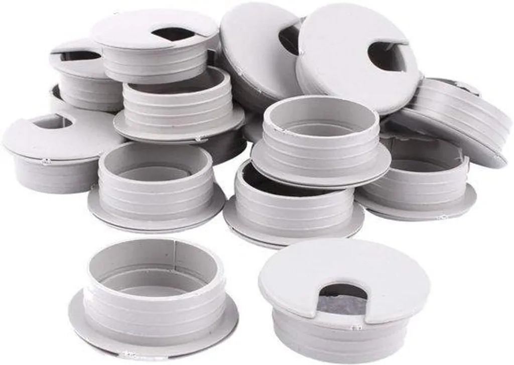 Passe-câble gris 35 mm - Lot de 24 pièces pour bureau et mobilier - ABS