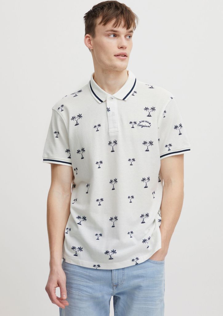 Blend 20715468 Polo Herren Poloshirt Polohemd Palmenmuster Polokragen Regular Fit Pique-Qualität
