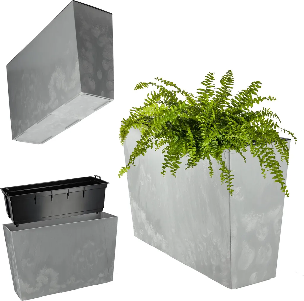 Pot de Fleurs 19x56 cm Aspect Béton Résistant aux UV avec Insert Pratique