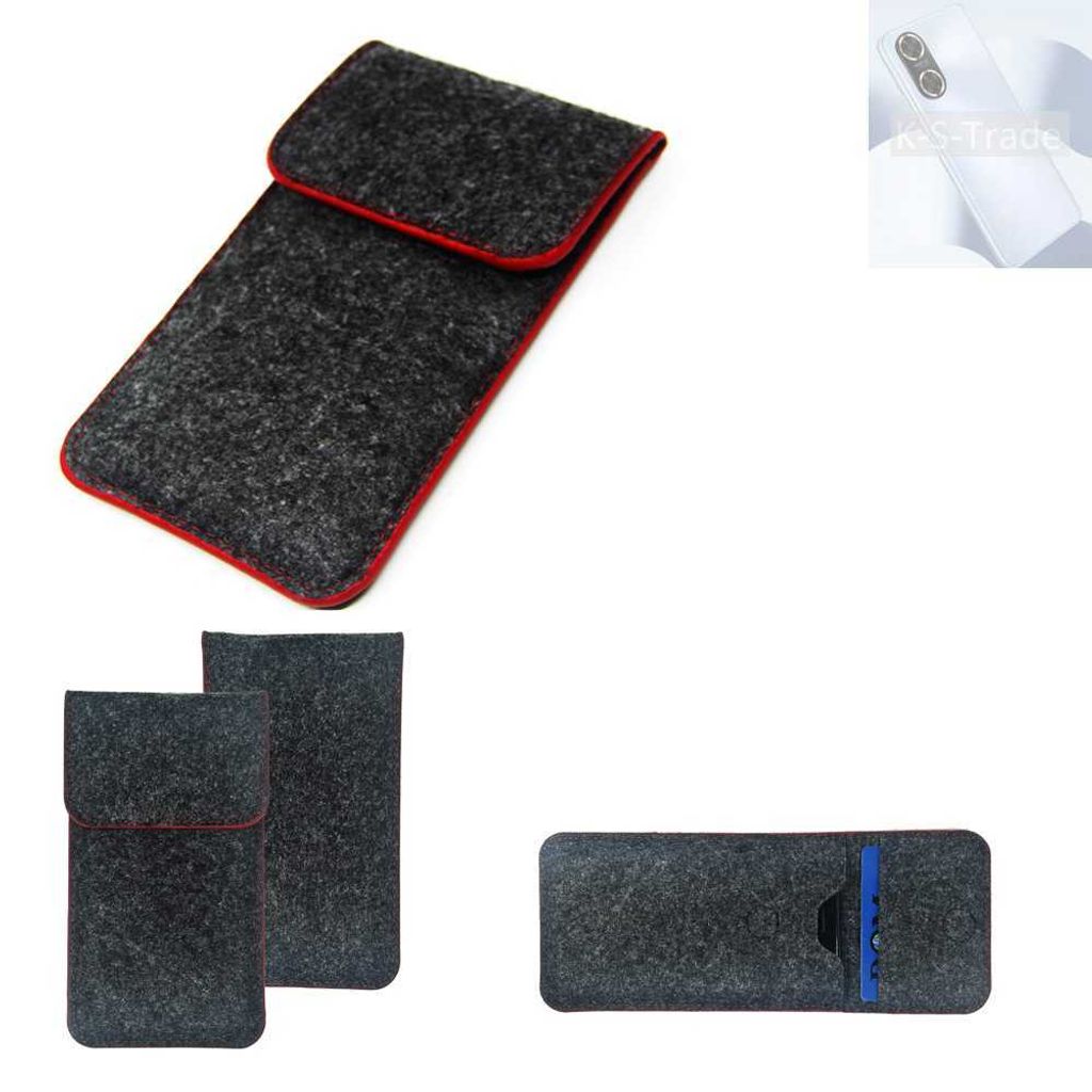 K-S-Trade Handy Schutz Hülle kompatibel mit Huawei Enjoy 60 Schutzhülle Handyhülle Filztasche Pouch Tasche Case Sleeve Filzhülle dunkelgrau roter