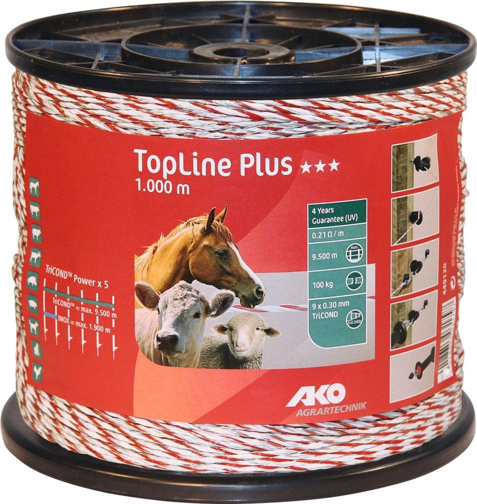 Weidezaunlitze TopLine Plus TriCOND weiß/rot 0,21 Ohm/m, 1000 m