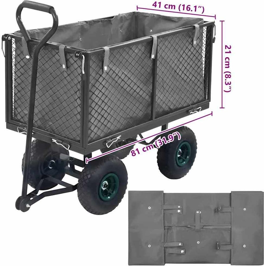 (Design 2026) Gartenwagen-Einlage Dunkelgrau 81x41x21cm Stoff - Bollerwagen HOMMIE 326294 - Bollerwagen