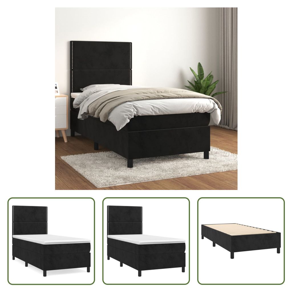 The Living Store Boxspringbett mit Matratze Schwarz 100x200 cm Samt