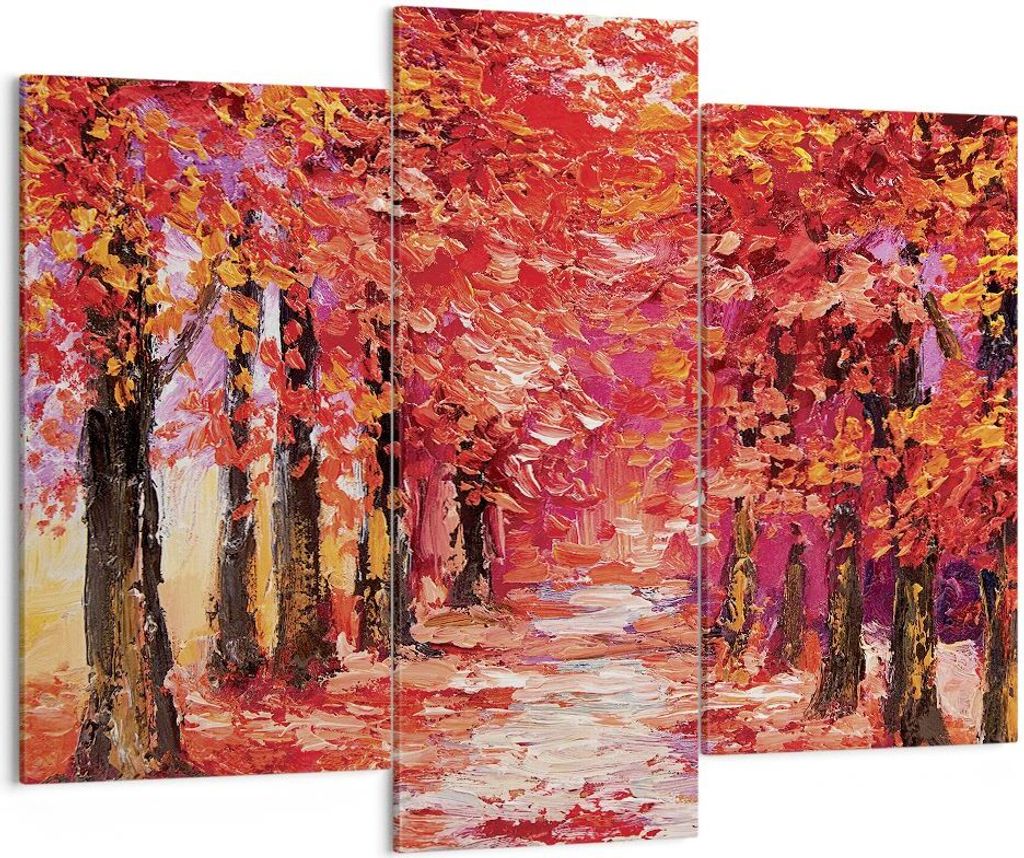 Bild auf Leinwand - Leinwandbild - 3 Teile - Herbst Park Allee - 130x100cm - Wand Bild - Wanddeko - Wandbilder - Leinwanddruck - Bilder - Wanddekor...