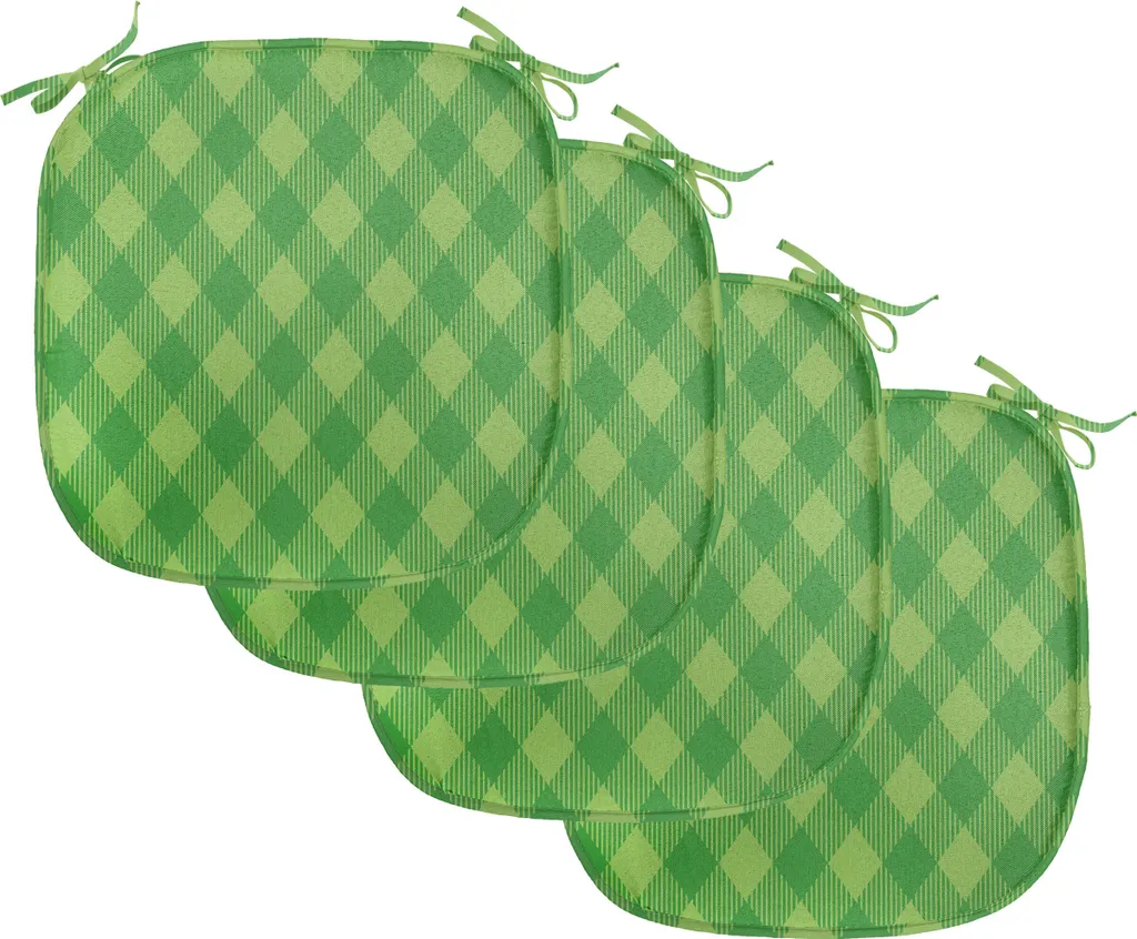 Galettes de Chaise Imperméables à Carreaux Verts pour Cuisine - 4 Sets