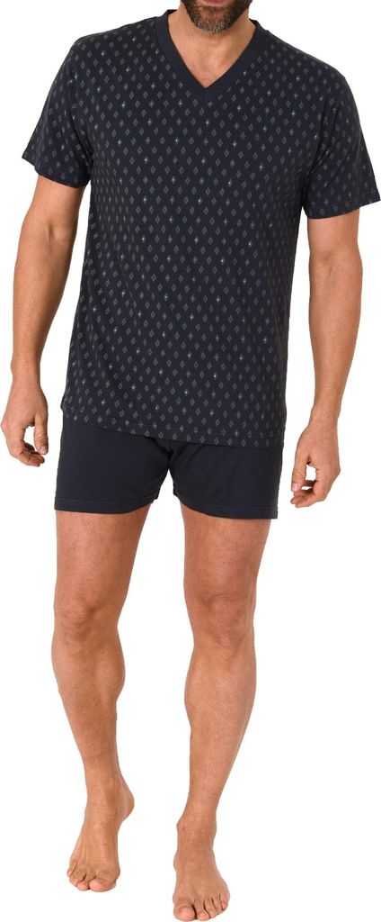 Eleganter Herren Schlafanzug kurzarm Pyjama Shorty mit V-Hals - 122 105 10 600 ; grau , 48