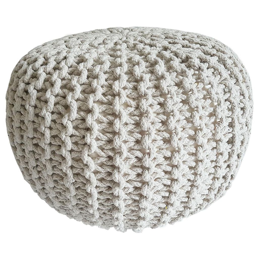 Strickhocker Pouf Sitzpouf Sitzpuff Grobstrick Pouf weiß Ø 45cm
