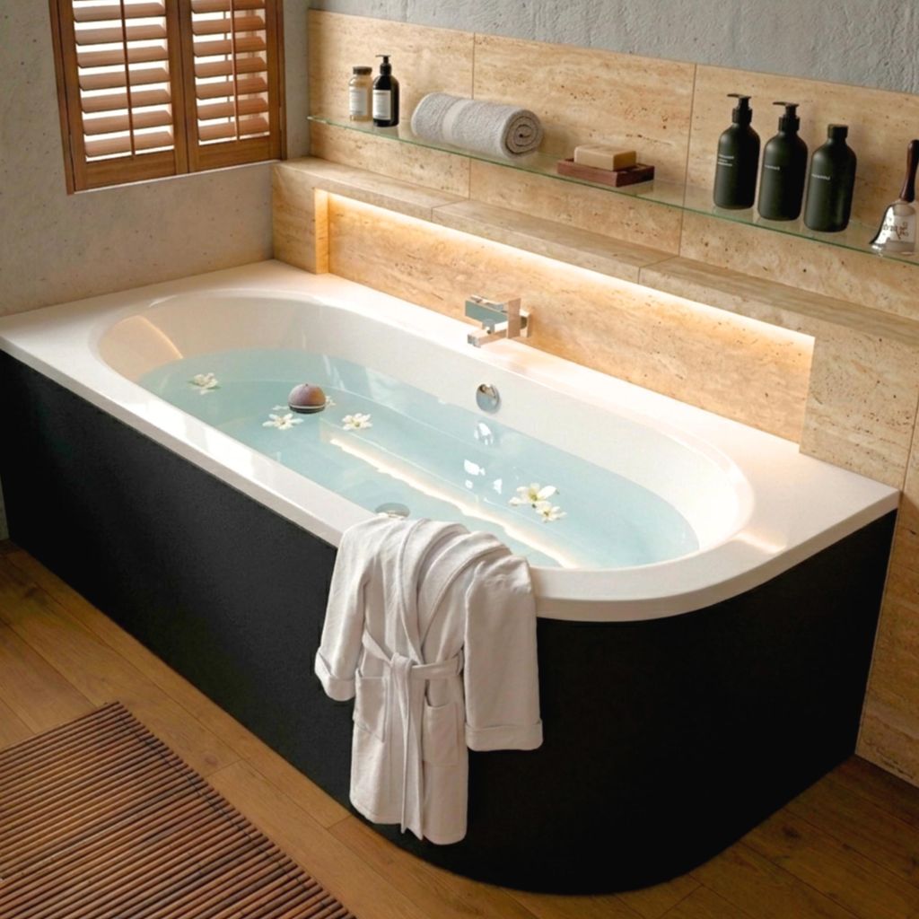 AQUA for you | Badewanne - BESCO AVITA - Eckbadewanne - 180x80 cm - LINKS - Schwarz - mit Schürze, Füßen, Ablaufgarnitur, Rechteck Badewanne