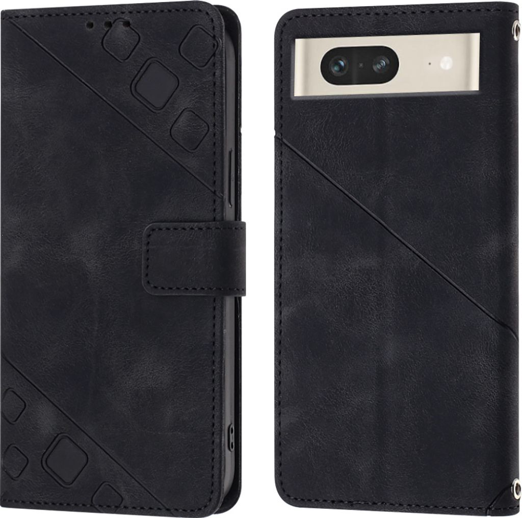 Hülle für Google Pixel 7 Prägung Flip Leder Brieftasche Schutzhülle mit Ständer Schwarz