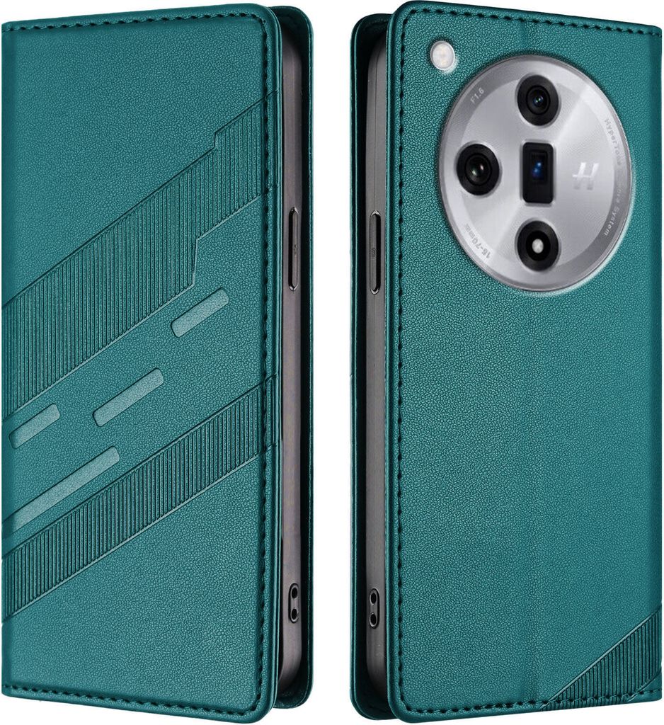 Hülle für Oppo Find X7, Kunstleder Brieftaschen Handyhülle mit Kartenfach und Standfunktion Grün