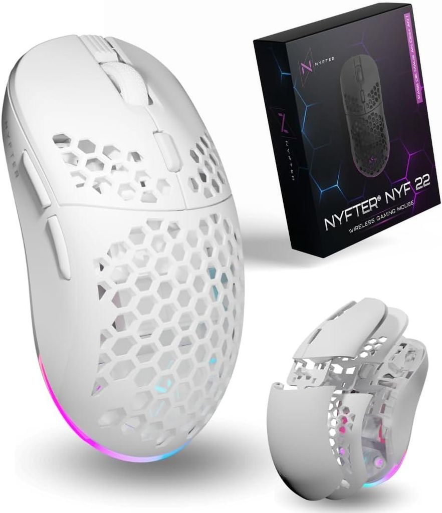 Kabellose Gaming-Maus Ultraleicht 75g leistungsstark mit 400mA 19K DPI, 400 IPS 1000 Hz 50h Akkulaufzeit langlebig Zwei wechselbare Hüllen inkl.