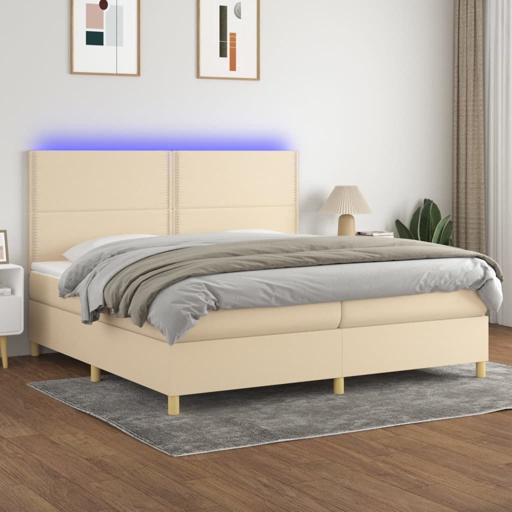 CLORIS Boxspringbett mit Matratze & LED Creme 200x200 cm Stoff - Klassische Betten 302